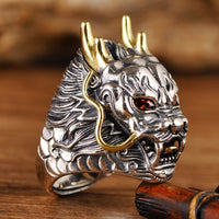 Silver Dragon King Ring - (S925 - Sterling Silver)