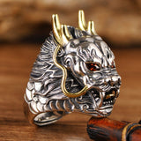 Silver Dragon King Ring - (S925 - Sterling Silver)
