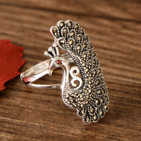 Silver Peacock Adjustable Ring - (S925 - Sterling Silver)
