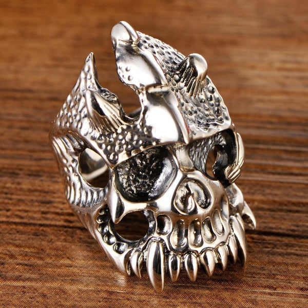 Sterling Silver Broken Skull Orc Ring - (S925 - Sterling Silver)