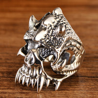 Sterling Silver Broken Skull Orc Ring - (S925 - Sterling Silver)