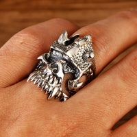 Sterling Silver Broken Skull Orc Ring - (S925 - Sterling Silver)