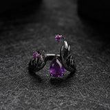 Silver Handmade Adjustable Angel's Wing Ring with Natural Amethyst Gemstone - (S925 - Sterling Silver)