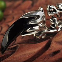 Natural Agate Silver Dragon Head Pendant with Necklace - (S925 - Sterling Silver)