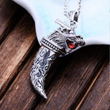 Silver Dragon Tooth Pendant with Garnet - (S925 - Sterling Silver)