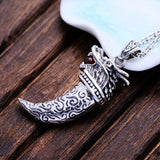 Silver Dragon Tooth Pendant with Garnet - (S925 - Sterling Silver)