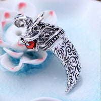 Silver Dragon Tooth Pendant with Garnet - (S925 - Sterling Silver)