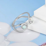 Sterling Silver Adjustable White Opal Ring - (S925 - Sterling Silver)