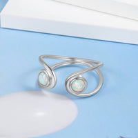 Sterling Silver Adjustable White Opal Ring - (S925 - Sterling Silver)