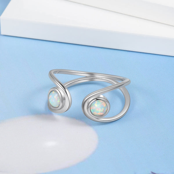 Sterling Silver Adjustable White Opal Ring - (S925 - Sterling Silver)