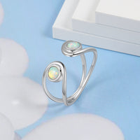 Sterling Silver Adjustable White Opal Ring - (S925 - Sterling Silver)