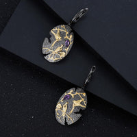Sterling Silver Handmade Love Bird Tree Branch Earrings with Nature Amethyst - (S925 - Sterling Silver)