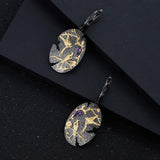 Sterling Silver Handmade Love Bird Tree Branch Earrings with Nature Amethyst - (S925 - Sterling Silver)