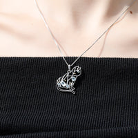 Silver Cat Shape Sky Blue Topaz Necklace - (S925 - Sterling Silver)