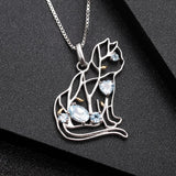 Silver Cat Shape Sky Blue Topaz Necklace - (S925 - Sterling Silver)
