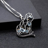 Silver Cat Shape Sky Blue Topaz Necklace - (S925 - Sterling Silver)