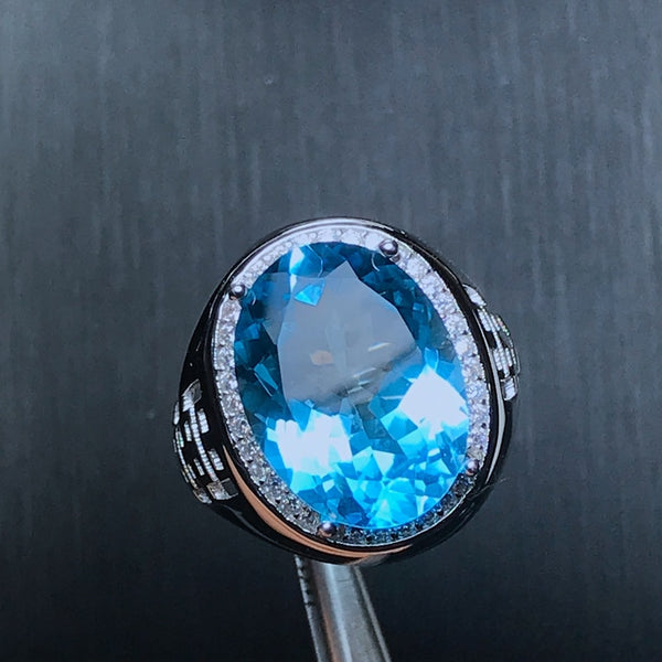 Natural Blue Topaz Silver Ring - (S925 - Sterling Silver)