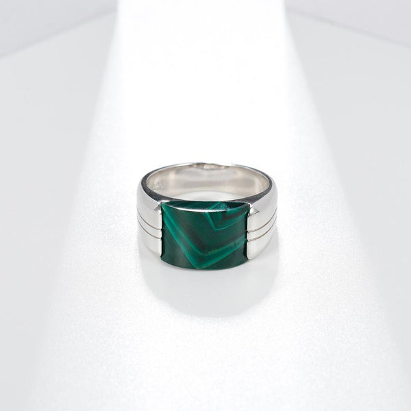 Natural Malachite Silver Ring - (S925 - Sterling Silver)