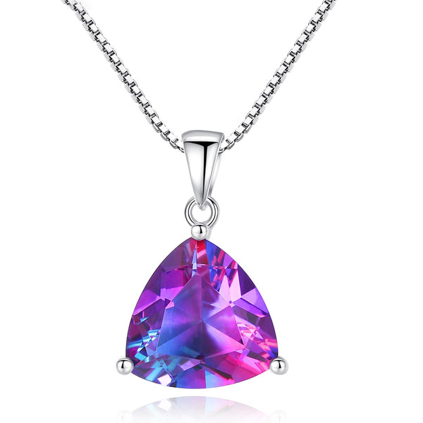Sterling Silver Rainbow Stone Pendant with Necklace - (S925 - Sterling Silver)