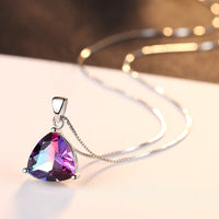 Sterling Silver Rainbow Stone Pendant with Necklace - (S925 - Sterling Silver)