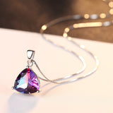 Sterling Silver Rainbow Stone Pendant with Necklace - (S925 - Sterling Silver)