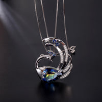 Sterling Silver Peacock Brooch Pendant with Blue Quartz - (S925 - Sterling Silver)