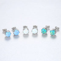 Sterling Silver Opal Studs Earrings - (S925 - Sterling Silver)