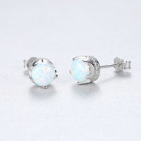 Sterling Silver Opal Studs Earrings - (S925 - Sterling Silver)
