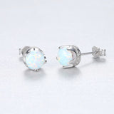 Sterling Silver Opal Studs Earrings - (S925 - Sterling Silver)