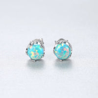 Sterling Silver Opal Studs Earrings - (S925 - Sterling Silver)