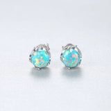 Sterling Silver Opal Studs Earrings - (S925 - Sterling Silver)