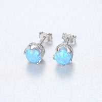 Sterling Silver Opal Studs Earrings - (S925 - Sterling Silver)