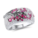 Silver Peach Blossom Crystal Ring - (S925 - Sterling Silver)