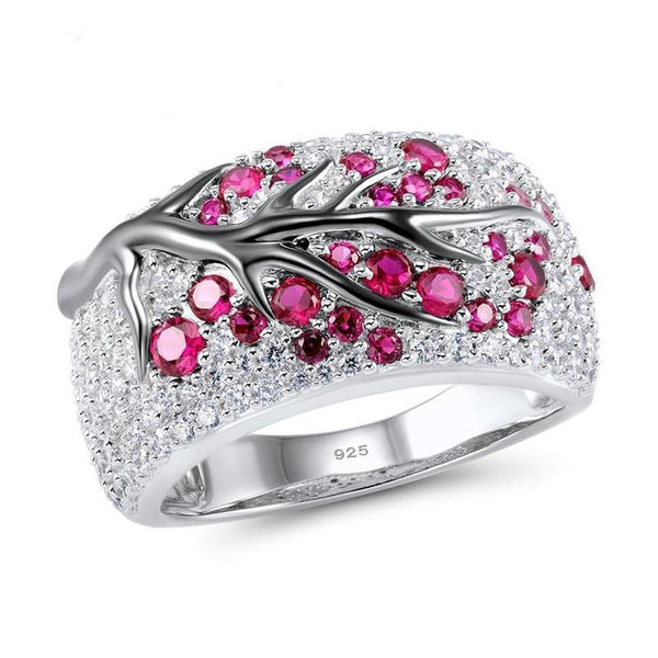 Silver Peach Blossom Crystal Ring - (S925 - Sterling Silver)