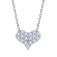 Sterling Silver Moissanite Diamond Heart Necklace with Earrings - (S925 - Sterling Silver)
