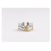 Sterling Silver Antler and Forest Couple Ring - (S925 - Sterling Silver)