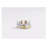 Sterling Silver Antler and Forest Couple Ring - (S925 - Sterling Silver)