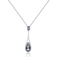 Silver Quartz Water Drop Gemstone Necklace - (S925 - Sterling Silver)