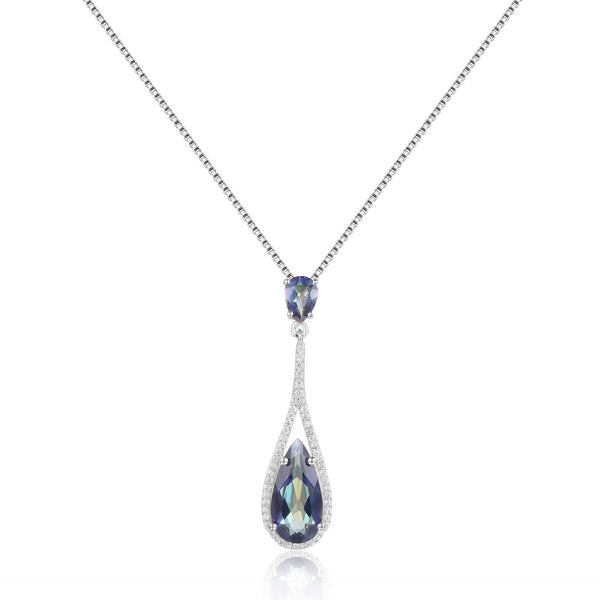 Silver Quartz Water Drop Gemstone Necklace - (S925 - Sterling Silver)