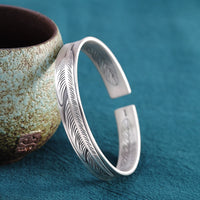 Carved Silver Feather Bracelet - (S999 - Fine Silver)
