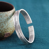 Carved Silver Feather Bracelet - (S999 - Fine Silver)