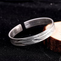 Carved Silver Feather Bracelet - (S999 - Fine Silver)