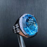 Natural Blue Topaz Silver Ring - (S925 - Sterling Silver)