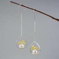 Silver and Pearl Tree Plant Drop Earrings - (S925 - Sterling Silver)