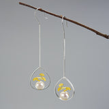 Silver and Pearl Tree Plant Drop Earrings - (S925 - Sterling Silver)