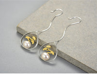 Silver and Pearl Tree Plant Drop Earrings - (S925 - Sterling Silver)