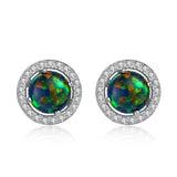 Sterling Silver Opal Stud Earrings - (S925 - Sterling Silver)
