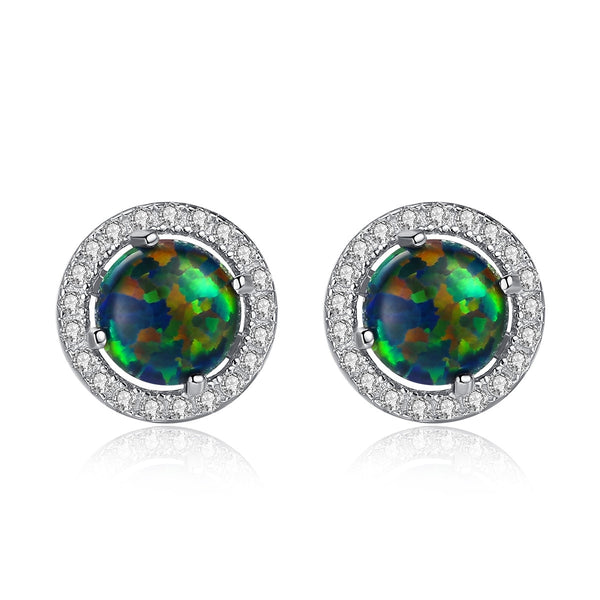 Sterling Silver Opal Stud Earrings - (S925 - Sterling Silver)