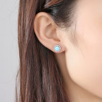 Sterling Silver Opal Stud Earrings - (S925 - Sterling Silver)