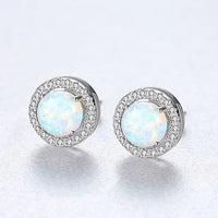 Sterling Silver Opal Stud Earrings - (S925 - Sterling Silver)